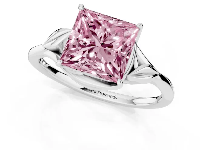 Fancy Pink Princess Cut Diamond Solitaire Ring Set in Silver with Polished Twist Band – second view