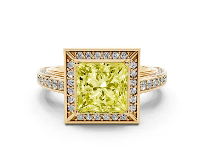 Princess Cut Sectioned Halo Engagement Ring Setting for a Fancy Yellow Lab-Grown Diamond | Yellow Gold