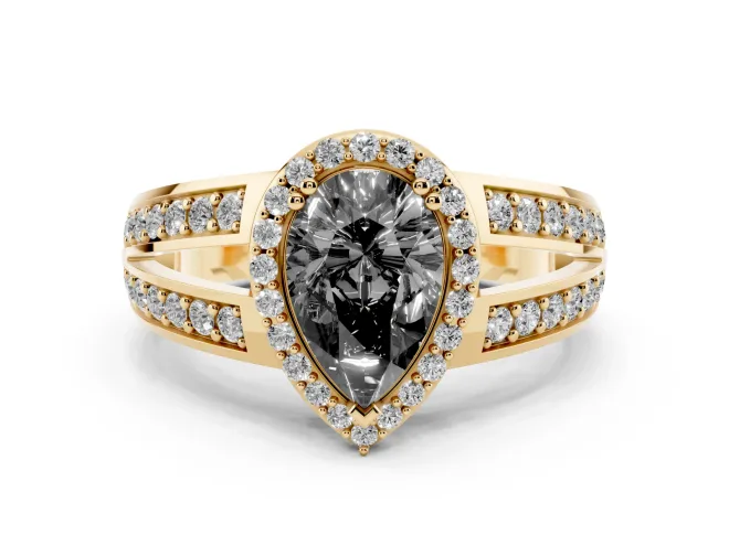 Pear-Shaped Halo Engagement Ring Setting for a Black Center | Two-Row Pavé Split Shank | Yellow Gold
