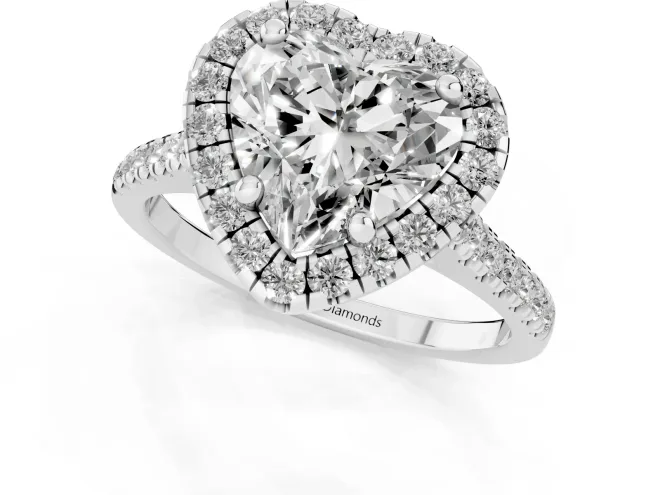 Heart Cut Diamond Cushion Halo Ring Set in White gold with Pavé Band – second view