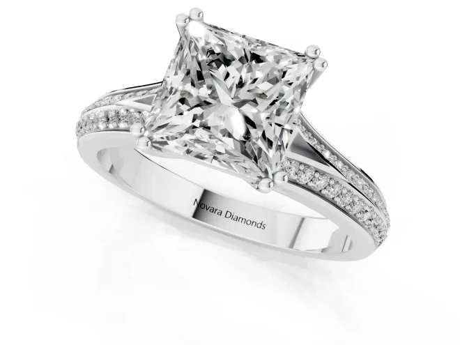 Princess Cut Pave Split Shank Engagement Ring Setting | Double Claw Prongs | Platinum – second view