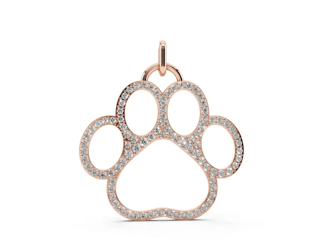 Round Lab-Grown Diamond Pavé Paw Print Pendant Necklace | Open Outline | Rose Gold