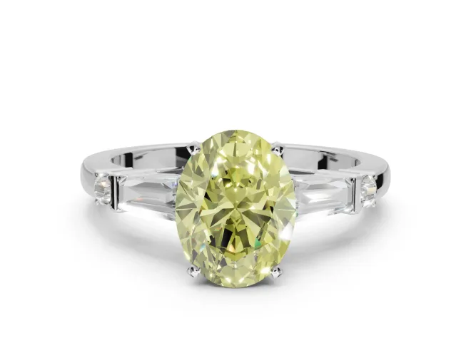 Oval Tapered Baguette Engagement Ring Setting for a Fancy Yellow Lab-Grown Diamond | White Gold