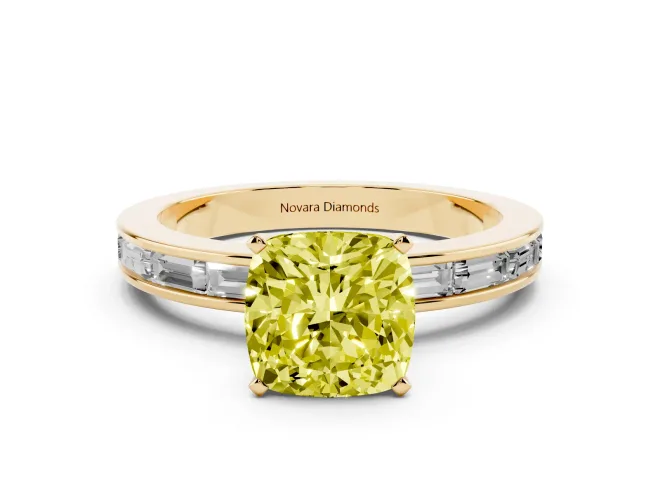 Cushion Cut Channel Set Engagement Ring Setting for a Fancy Yellow Lab-Grown Diamond | Yellow Gold