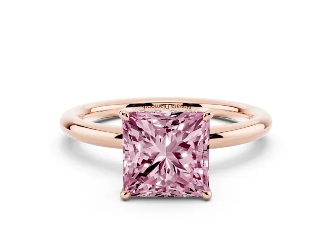 Princess Cut Hidden Halo Ring Setting for a Fancy Pink Lab-Grown Diamond | Rose Gold