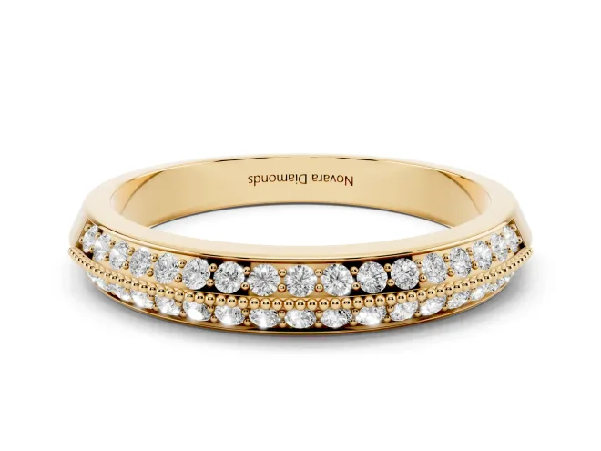 Round Lab-Grown Diamond Double Row Pavé Wedding Band | Milgrain Edging | Yellow Gold