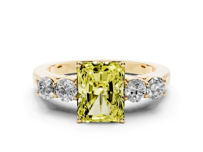 Radiant Cut 5 Stone Engagement Ring Setting for a Fancy Yellow Lab-Grown Diamond | Yellow Gold