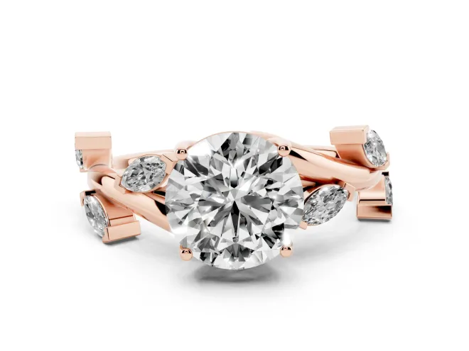 Round Twisted Vine Engagement Ring Setting | Marquise Side Stones | Rose Gold