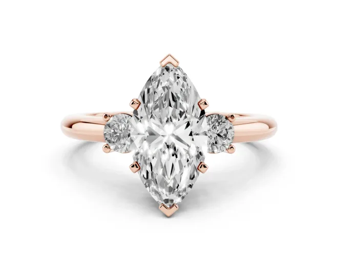 Marquise Three Stone Engagement Ring Setting | Round Side Stones | Rose Gold
