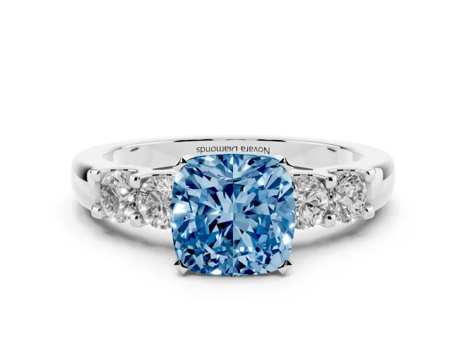 Cushion Cut Five Stone Engagement Ring Setting for a Fancy Blue Lab-Grown Diamond | Platinum