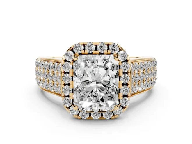 Radiant Cut Pavé Engagement Ring Setting | Wide Three-Row Band | Yellow Gold