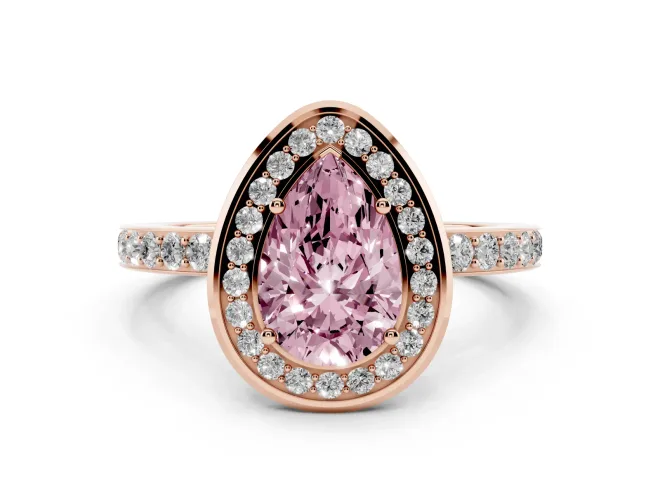 Pear-Shaped Bezel-Rim Halo Engagement Ring Setting for a Fancy Pink Lab-Grown Diamond | Pavé Band | Rose Gold