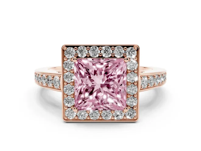 Princess Cut Framed Halo Engagement Ring Setting for a Fancy Pink Lab-Grown Diamond | Rose Gold