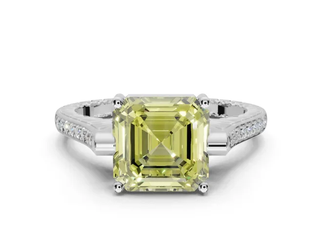 Asscher Cut Engagement Ring Setting for a Fancy Yellow Lab-Grown Diamond | Sterling Silver - Design NV-24586