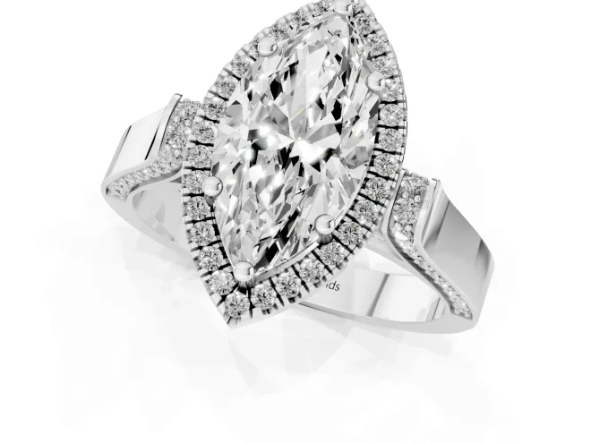Marquise Cut Diamond Halo Ring Set in Platinum with Pavé-Lined Split Shank Band – second view