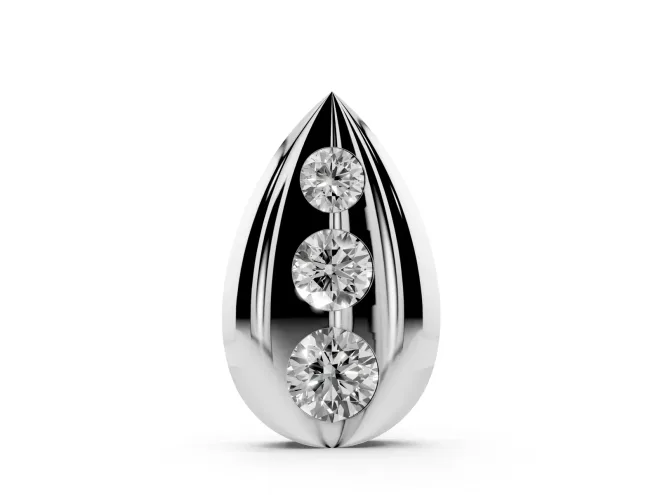 Round Lab-Grown Diamond Graduated Bezel Teardrop Pendant Necklace | Fluted Sides | Sterling Silver