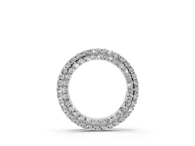 Round Lab-Grown Diamond Double Row Pavé Circle Pendant Necklace | Polished Rim | White Gold