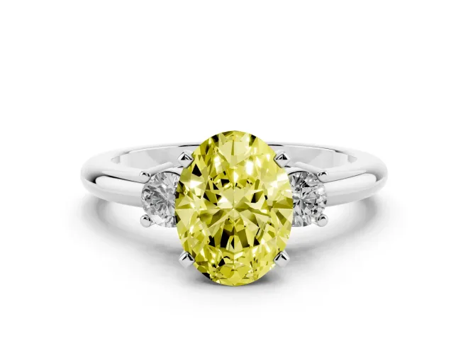 Oval Three Stone Engagement Ring Setting for a Fancy Yellow Lab-Grown Diamond | Round Side Stones | Platinum