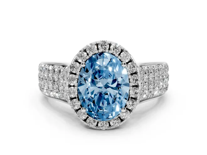 Oval Pavé Engagement Ring Setting for a Fancy Blue Lab-Grown Diamond | Wide Three-Row Band | White Gold