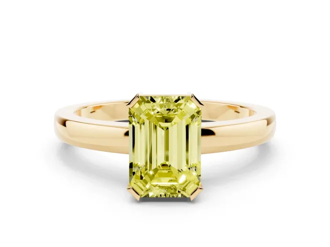 Emerald Cut Solitaire Engagement Ring Setting for a Fancy Yellow Lab-Grown Diamond | Flat Tab Prongs | Yellow Gold