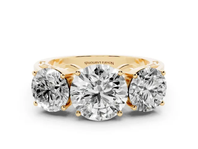 Round Three Stone Engagement Ring Setting | Beaded Shoulders | Yellow Gold