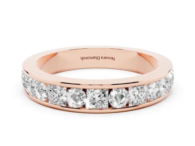 Princess Cut and Round Lab-Grown Diamond Channel Set Promise Ring | Alternating Row | Rose Gold