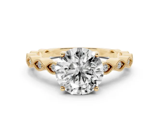 Round Cut Diamond Solitaire Ring Set in Yellow gold with Infinity Twist Pavé Band
