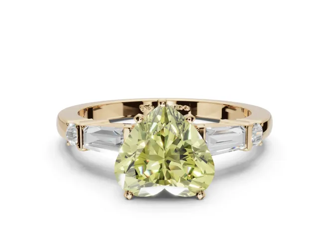 Heart-Shaped Tapered Baguette Engagement Ring Setting for a Fancy Yellow Lab-Grown Diamond | Bar Set Sides | Yellow Gold