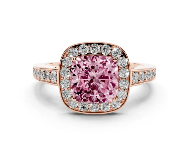 Cushion Cut Framed Halo Engagement Ring Setting for a Fancy Pink Lab-Grown Diamond | Rose Gold