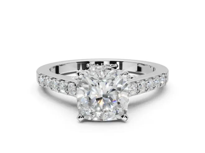Cushion Cut Pavé Solitaire Engagement Ring Setting | Crossover Gallery | White Gold