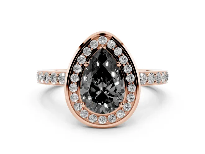 Pear-Shaped Bezel-Rim Halo Engagement Ring Setting for a Black Center | Pavé Band | Rose Gold