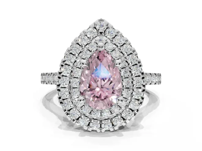 Pear-Shaped Double Halo Engagement Ring Setting for a Fancy Pink Lab-Grown Diamond | Sterling Silver