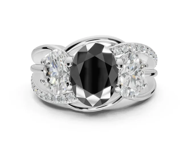 Oval Three Stone Engagement Ring Setting for a Black Center | White Gold