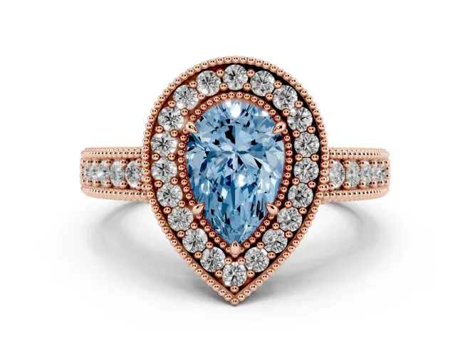 Pear-Shaped Halo Engagement Ring Setting for a Fancy Blue Lab-Grown Diamond | Rose Gold