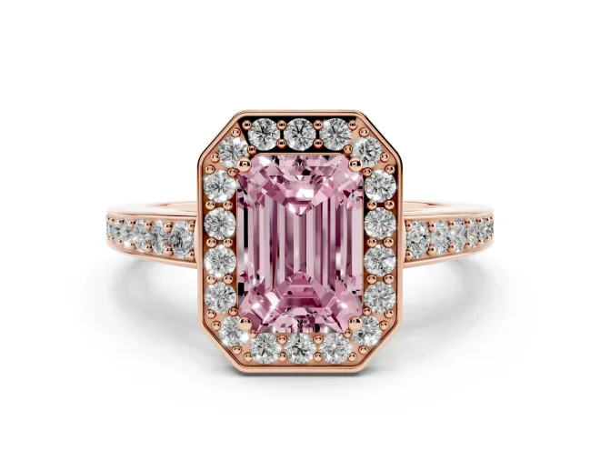 Emerald Cut Framed Halo Engagement Ring Setting for a Fancy Pink Lab-Grown Diamond | Rose Gold