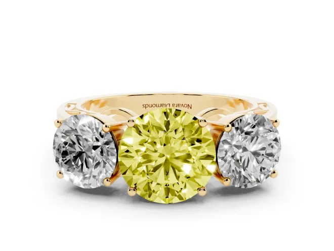 Round Engagement Ring Setting for a Fancy Yellow Lab-Grown Diamond | Three Stone | Yellow Gold