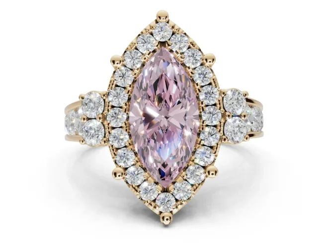Marquise Halo Engagement Ring Setting for a Fancy Pink Lab-Grown Diamond | Graduated Channel Band | Yellow Gold