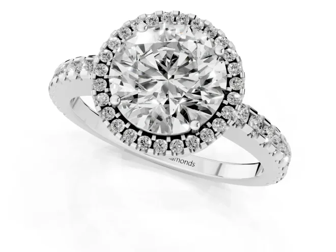 Round Cut Diamond Halo Ring Set in Silver with Pavé Shoulders and Halo-Framed Center – second view