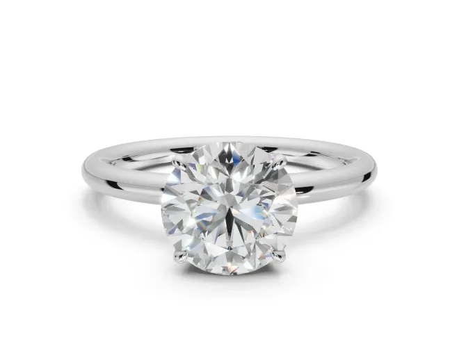 Round Hidden Halo Engagement Ring Setting | Thin Plain Band | White Gold