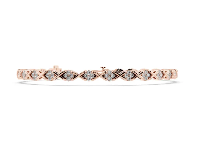 Round Lab-Grown Diamond Cluster Tennis Bracelet | Crossed X Links | Rose Gold