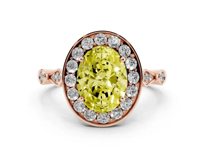 Oval Halo Engagement Ring Setting for a Fancy Yellow Lab-Grown Diamond | Bezel Stations | Rose Gold