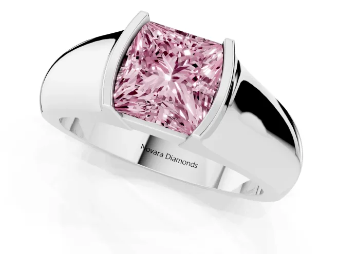 Princess Cut Half Bezel Engagement Ring Setting for a Fancy Pink Lab-Grown Diamond | Wide Band | Sterling Silver – second view