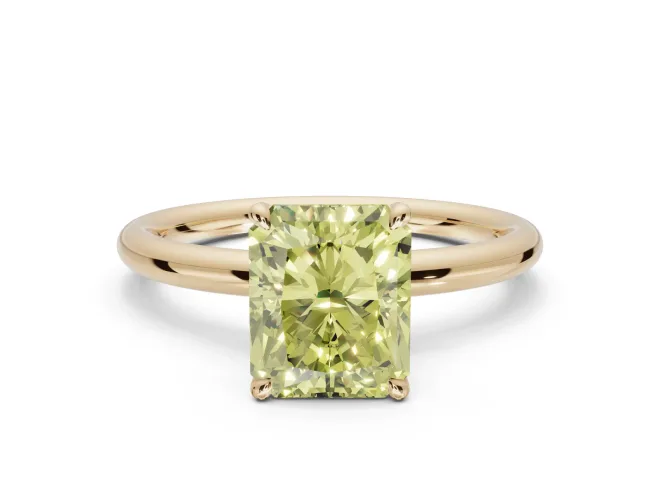 Radiant Cut Hidden Halo Ring Setting for a Fancy Yellow Lab-Grown Diamond | Yellow Gold