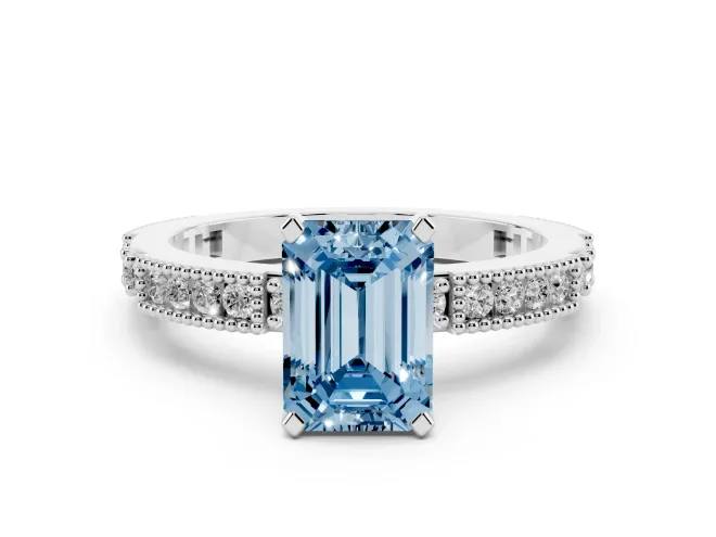 Emerald Cut Vintage Pavé Engagement Ring Setting for a Fancy Blue Lab-Grown Diamond | Platinum