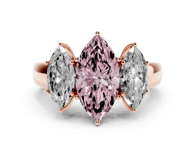 Marquise 3 Stone Engagement Ring Setting for a Fancy Pink Lab-Grown Diamond | Rose Gold