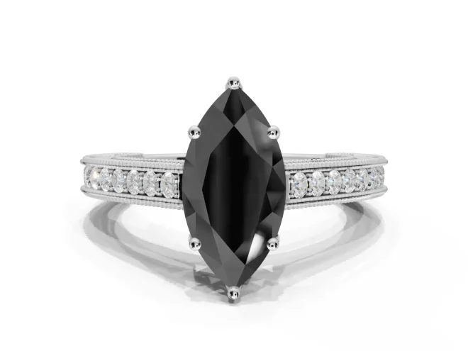 Marquise Vintage Pavé Engagement Ring Setting for a Black Center | Sterling Silver