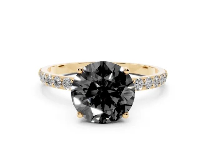 Round Pavé Solitaire Engagement Ring Setting for a Black Center | Fine Line Pavé Band | Yellow Gold