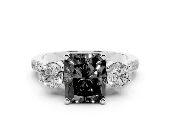 Radiant Cut Three-Stone Engagement Ring Setting for a Black Center | Pavé Shoulders | Platinum