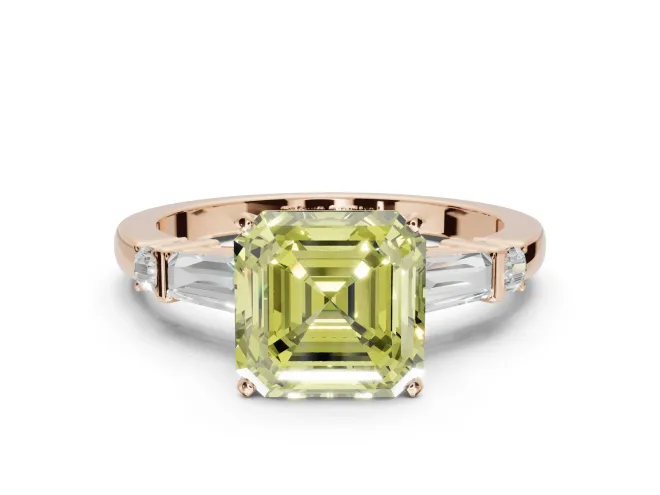 Asscher Cut Tapered Baguette Engagement Ring Setting for a Fancy Yellow Lab-Grown Diamond | Bar Set Sides | Rose Gold