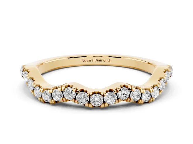 Round Lab-Grown Diamond Wavy Curved Pavé Wedding Band | Shared Prongs | Yellow Gold